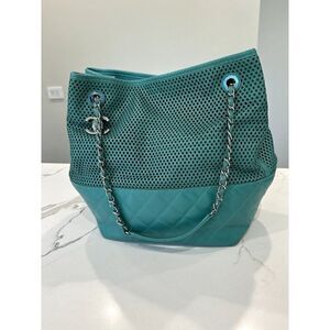 Chanel Calfskin Perforated Up in the Air North South Tote in Teal